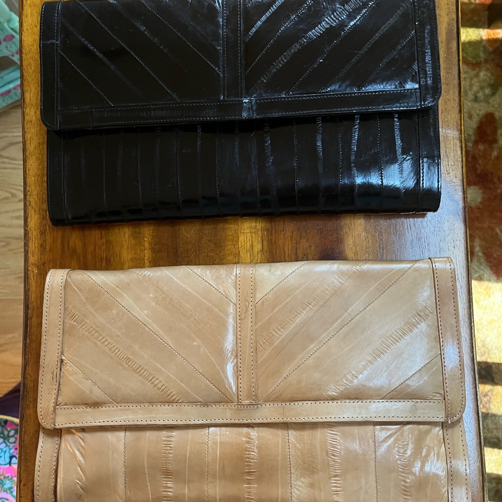 Two Eelskin Crossbody Convertible Clutch Purses